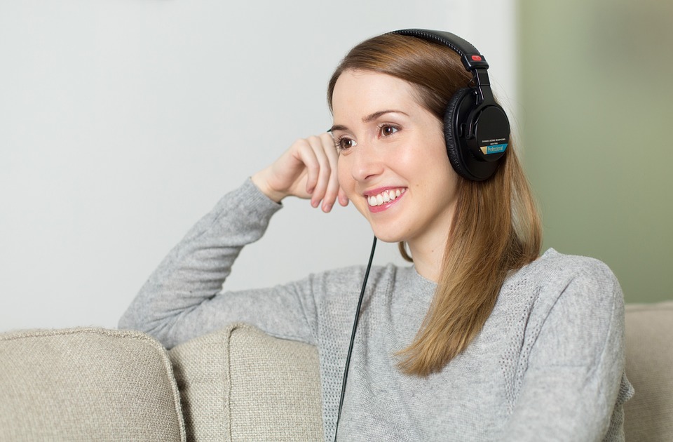 lady with headphones